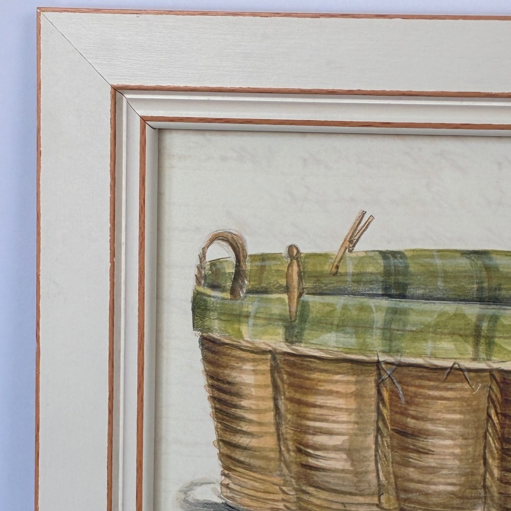 Framed Art Print Laundry Basket Signed K Spicher 2001 Farmhouse Country Cottage - Picture 8 of 12